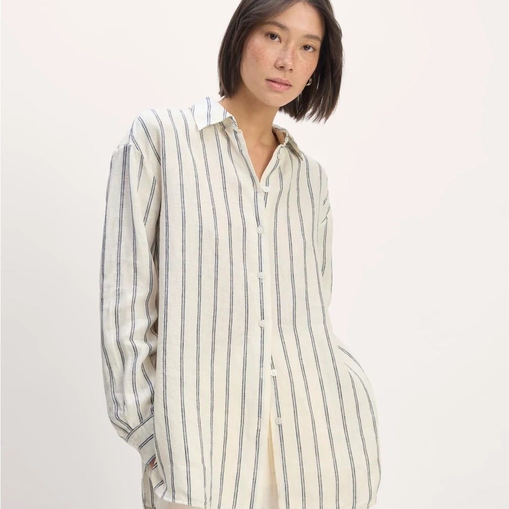 Everlane Oversized Striped Button-Down Shirt – Linen Blend – Size M